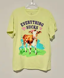 Isaac‎ morris Cow Everything Sucks Graphic Tee green size Large
