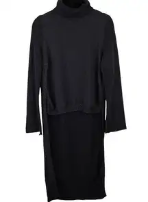 Zara Womens Black Mock Neck Long Sleeve Sweater Dress High Low Hem Sz S