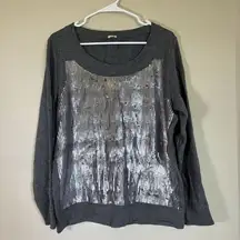 J Crew silver sequin‎ gray sweatshirt size Large 100% Cotton