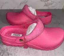 Coach Women Sz 11 Lola Clog Rubber Shearling Lined Barbie pink Weatherproof NWT