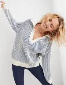 Aerie Sugar Rush Chenille Collared Stripe Sweater