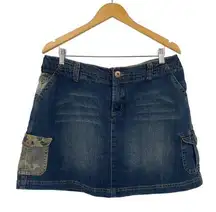 Vintage Y2k Mini Jean Skort Camo Printed Cargo Pockets Denim Cotton Womens 16