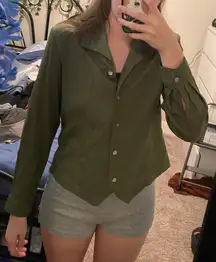 Olive Green Cropped Button Down