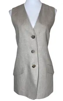 JH Collectibles Linen Vintage Women's Cream Beige Tailored Button Tunic Vest 6