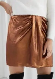 Paris Atelier & Other Stories Gold Draped Metallic Satin Mini Skirt NWT Size 0