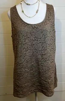 Lane Bryant Elegant Lacy Tank Top Tan 14/16 Whimsical Neutral Layering Chic