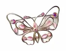 Y2K‎ iridescent butterfly pin rhinestone pink purple brooch EUC