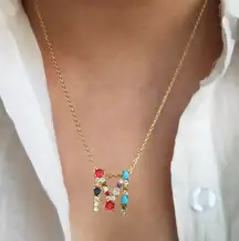 M Initial Necklace With Multi Stones 