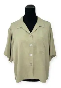 Tommy Bahama | XL | Women's 100% Silk Sage Green Jacquard Palm Button Up Blouse