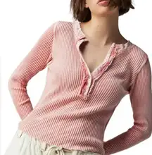 Free People FP One Colt Henley Top Distressed Waffle Women’s Pink Coral Size XS