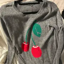 Twenty one  H&M Gray Sweater with Red Cherry Design M