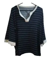 FN Flora Nikrooz Navy & White Stripe Polka Dot Pajama Shirt Top XL EUC #0276