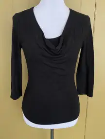 women S drape scoopneck lightweight sweater with 3/4 sleeve black