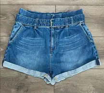 Alice‎ + Olivia Rosemary High Rise Belted Stretch Blue Jean Shorts Size 31