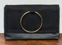 Aldo black leather suede gold metal strap Crossbody/shoulder/clutch purse 10x7”