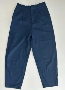 ZARA Balloon Denim Pleated Cropped Trousers US 8 (b17)