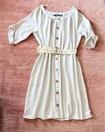 Mile Gabrielle Linen Button Front Dress Belted Cream Size 2X