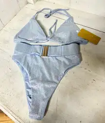 NWT Cioccolato Couture Alina Crystal Bikini Top & Bikini Bottom Set Sky Blue S