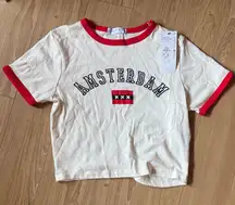 Primark Amsterdam Tee - Cream with Red Trim