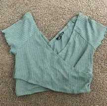 Criss-cross Teal V Neck crop top