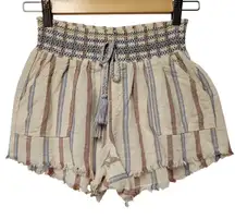 Striped‎ Boho Linen Blend Shorts Festival Beachy Coastal Resort Vacation Size S
