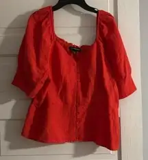 Something Navy Red Button Up Linen Blouse