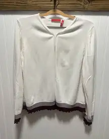 Anne Klein Cream Open Front Cardigan Burgundy scalloped trim XL