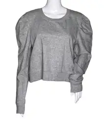 RD Style Shirt Womens Gray‎ Sweatshirt Crop Waist Length Puff Sleeve Neutral