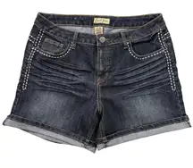 Earl Jean Shorts Womens 12 Embroidered Studded Western Cuffed Dk Wash Denim 32x4