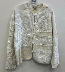 Coldwater creek Vintage Quilted Crochet Blazer Silk Blend Western Hippie Boho 73