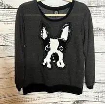 Bobeau  Black Knit Sweater French Bulldog Frenchie Dog Sequin Med