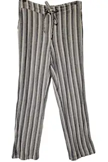 Striped Pull On Linen Blend‎ Pants Coastal Grandma Resort Beachy Cruise Size M