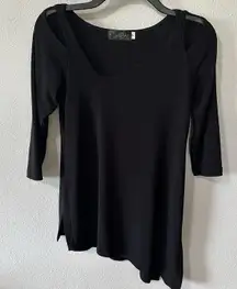 Sympli Focus Tunic Top Black Asymmetrical Hem Cut Out Cold Shoulder Womens‎ 2