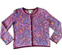 Sigrid Olsen Silk Angora blend bright printed cardigan PM