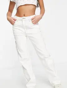Bershka Pants Cargo Wide-Leg White size 8 