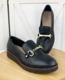 Aldo Yolanda Wedge Heel Slip On Loafer Shoes Black 9 Preppy Classic