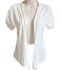 Take Out Short Sleeve Knit Cropped Open Cardigan Sweater Lightweight White Small