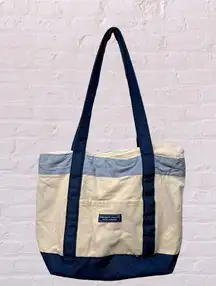 Vineyard vines canvas tote zipper closure blue cream medium