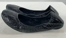 Tory Burch Snakeskin Embossed Leather Ballet Slipper Flat‎ in Black Size 7