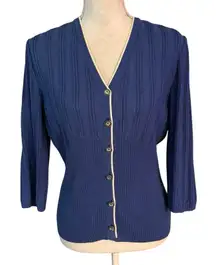 St John Collection Size 6 Cardigan Sweater Santana Knit Unique Buttons Blue