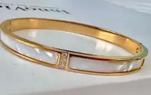 18K Gold Plated mother of pearl Bangle Bracelet stainless steel womens jewelry