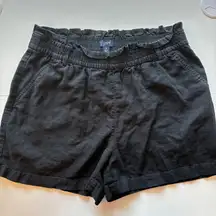 J. Crew Smocked Waist Linen Blend Shorts Ruffle Elastic Black Size‎ Small