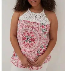 Torrid Knit Macrame High Neck Tank Red White 2