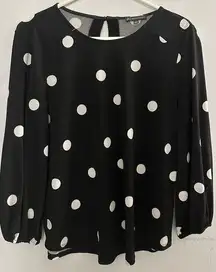 Adrianna Papell Top Women's Small Black White Polka Dot Blouse Lightweight