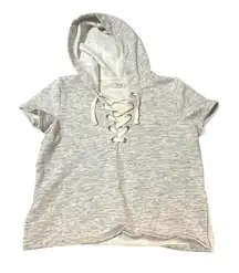 Madewell Short Sleeve Hoodie Sweatshirt‎ Womens Medium Heather Gray Lace Up
