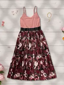 Xhilaration Pink Floral Pleated Midi Dress Spaghetti Straps NWT Size XS