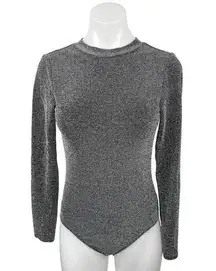 Divided by H&M Gray Silver Shimmer Sparkly Glitter Open Back Bodysuit Top Size S
