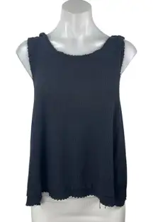 Free People We The Free Black Rib Knit Fringe V Open Back Boxy Tank Top Size S
