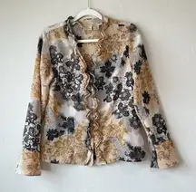 Vtg Y2K‎ Ruffle Sheer Button Up Twee Witchy Floral Boho Career work fairy retro