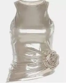 Sparkly Silver Metallic Halter Top Rhinestone Rose Knot Detail